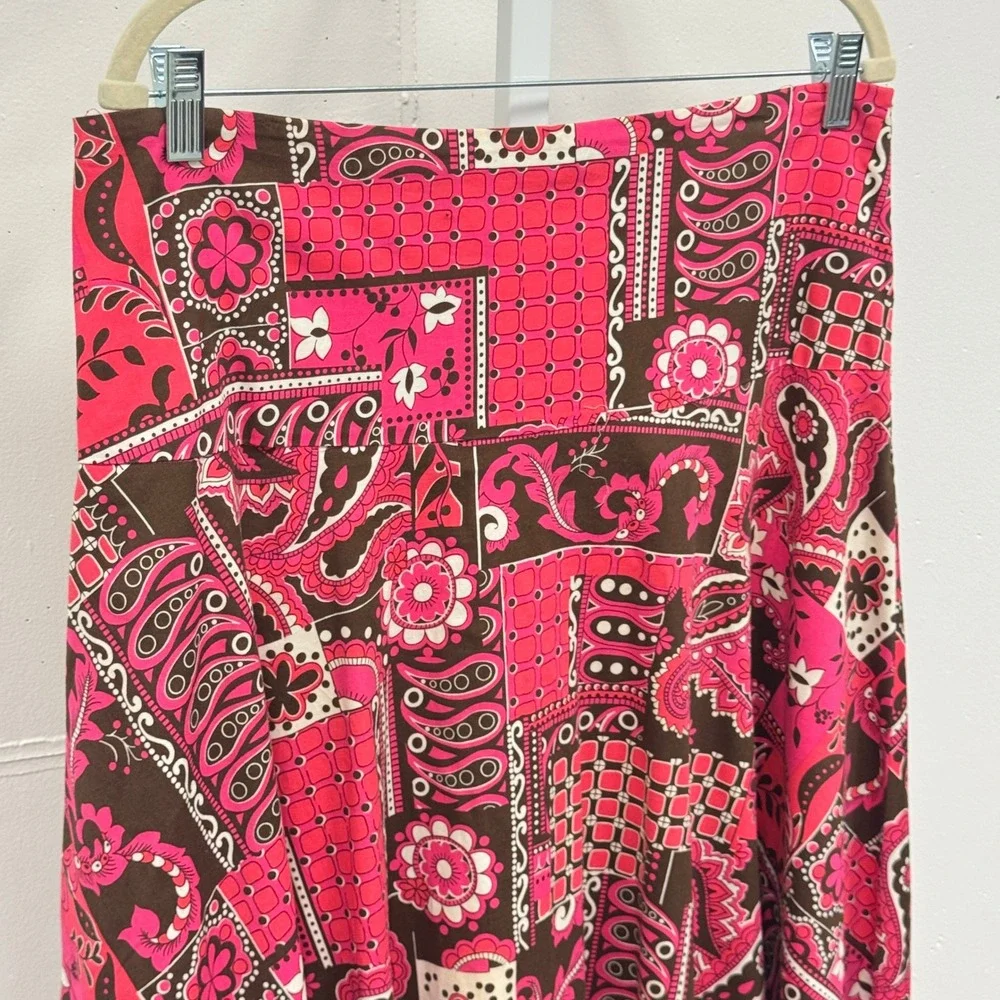 Y2K Willi Smith Paisley‎ Patchwork Boho Shell Fringe A-Line Knee Length Skirt